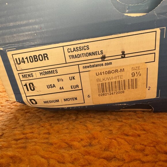 New in Box, Men's Retro New Balance 410 Classic Black White & Orange, Size 10 - Picture 7 of 10